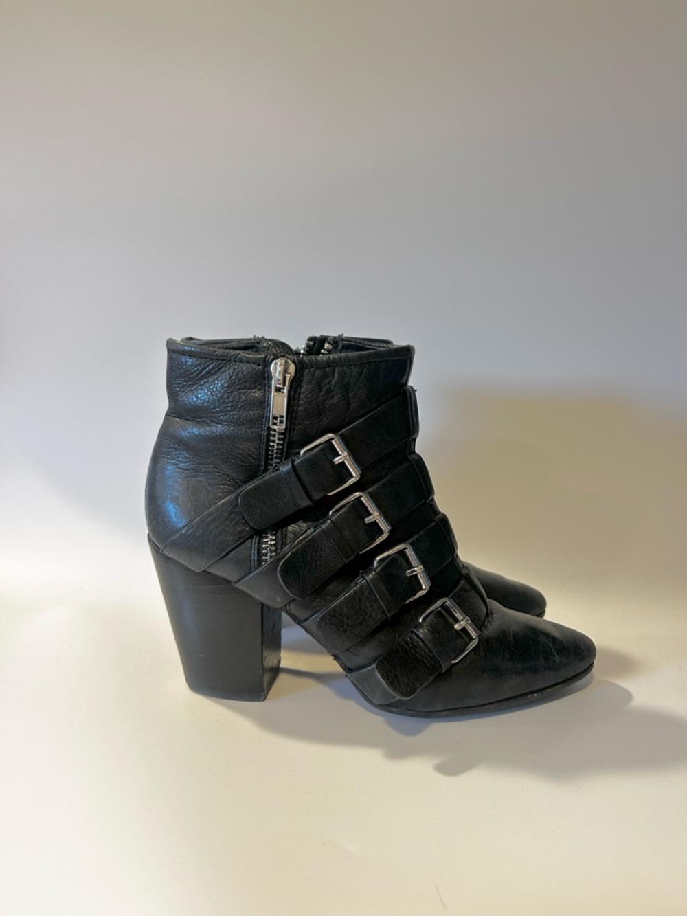 Rebecca Minkoff Black Leather Buckle Ankle Boots